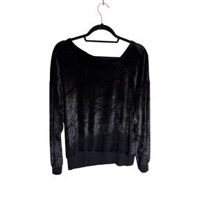 Michael Stars 297513 Asymmetrical Neck Velvet Pullover Size Medium Black